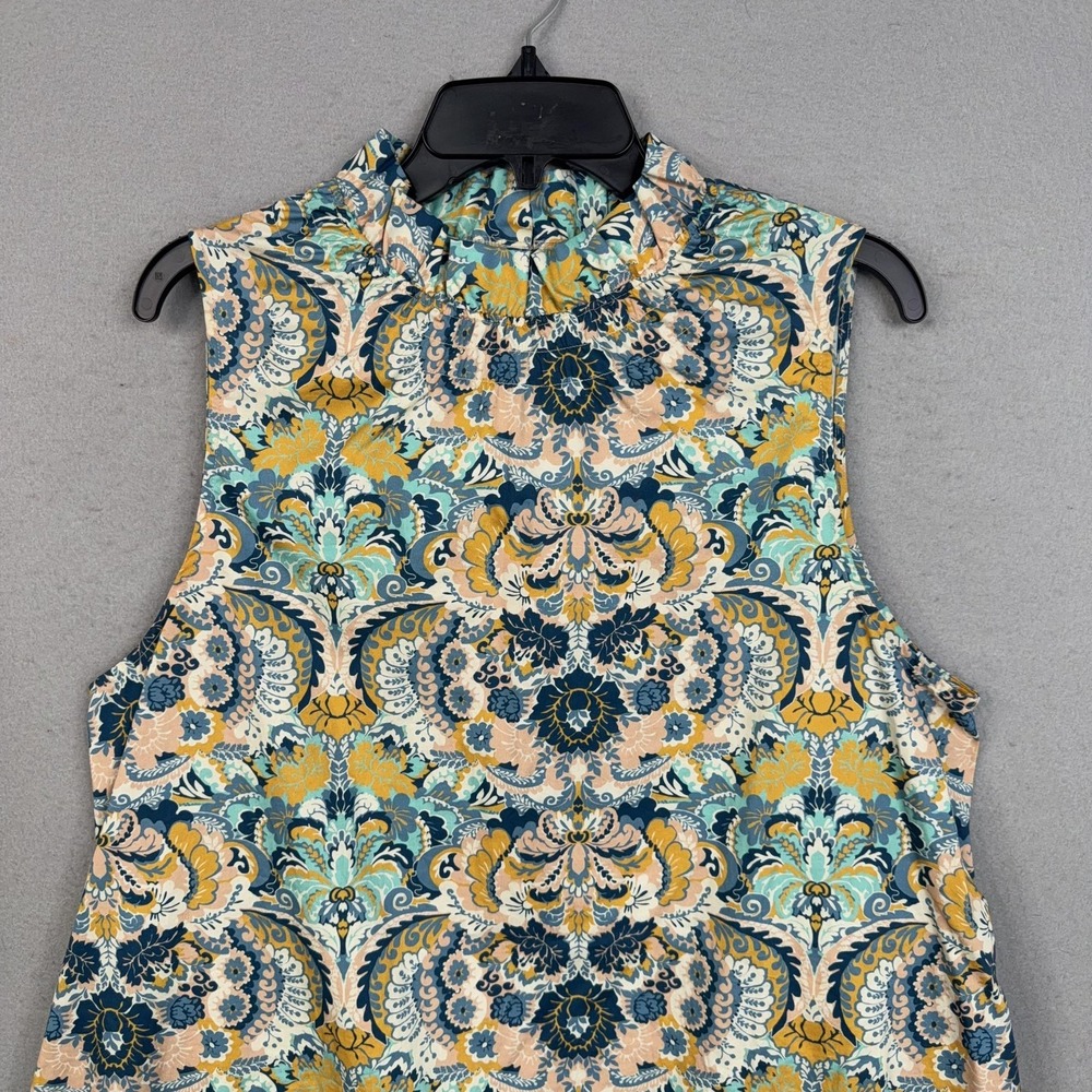 Tyler Boe Dress Womens Medium Blue Floral Boho Sleeveless Shift Ruffle Hem - Picture 2 of 11